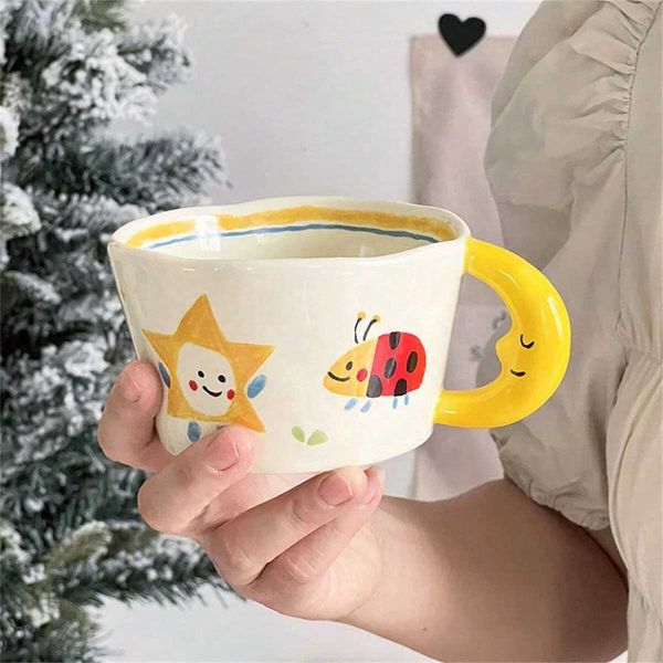 Tambuli da 300 ml di graffiti tazza in ceramica cartone animato coccinella a sette stelle bombe per la colazione caffettiera tazza adatta per l'home office h240425