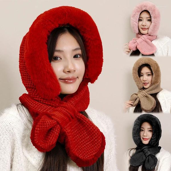 Berretti di sciarpa inverno set con cappuccio per donne per le peluche a peluche da peluche per le orecchie del cappello auricolare aurico