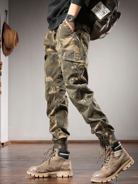 Pantaloni autunno khaki mimetico pantaloni da carico uomini tattici cotone casual slim fit elastico in vita elastico pantaloni da jogging