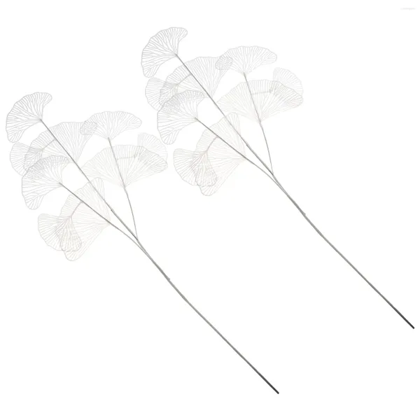 Dekorative Blumen 2 PCs Hochzeitsstärke simulierte Ginkgo gefälschte Blätter lebensechte Simulation dekorieren Kunststoff weißer Braut