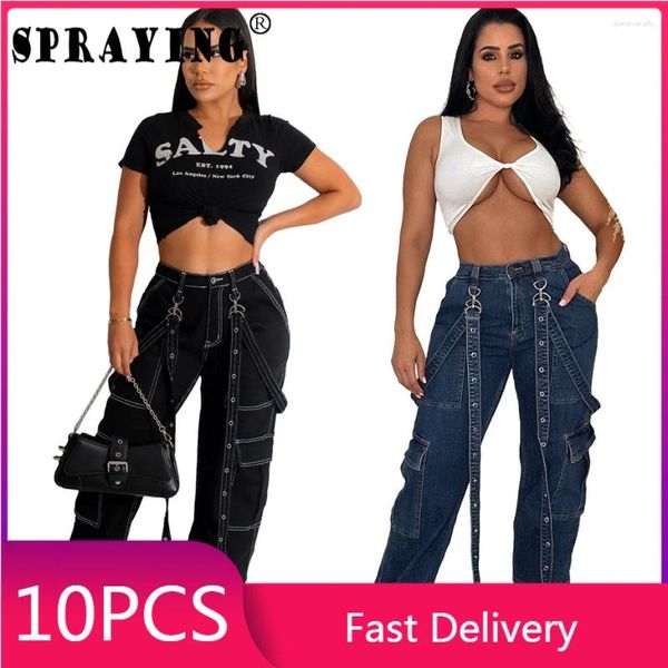 Jeans femininos 10 cargas de perna larga Mulheres 2024 BANDAGEM LIMPENCIAMENTO COMPLETO PONTAS DENIM PARNTES Y2K itens em massa por atacado Iots casual Wear S12001