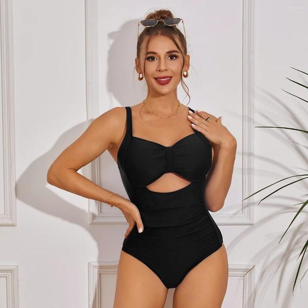 Frauen Badebekleidung schwarz ein Stück Badeanzug Frauen 2024 Solid Bodysuit Monokini Sexy geschnittene weibliche brasilianische Strandbekleidung Badeanzug XL