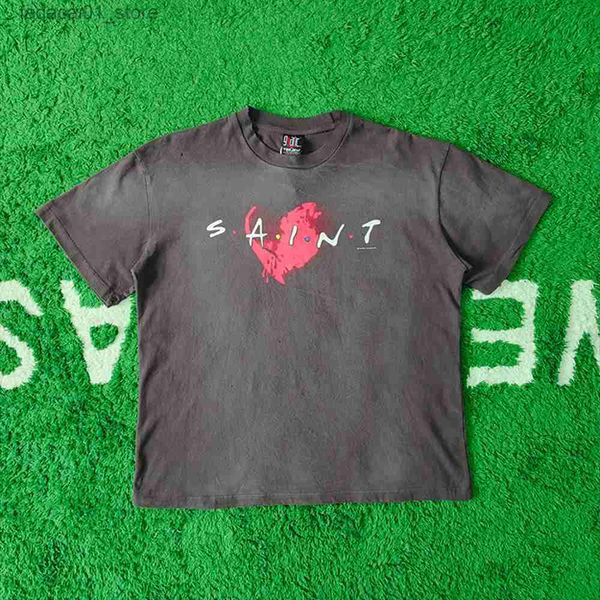 Мужская футболка лягушка Drift Fashion Saint Michael Love Print Old Vintage Washed Fulsize Fore-рукав футболка для Menq240425