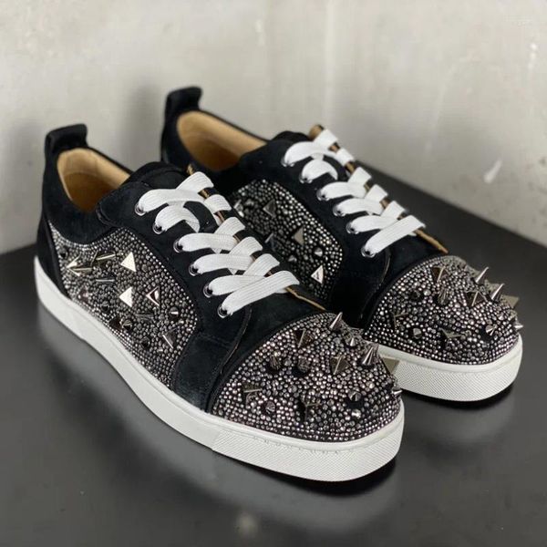 Sapatos casuais lantejoulas de tênis de lantejoulas de lantejous femininos unissex spike rebite design de moda de cristal plano