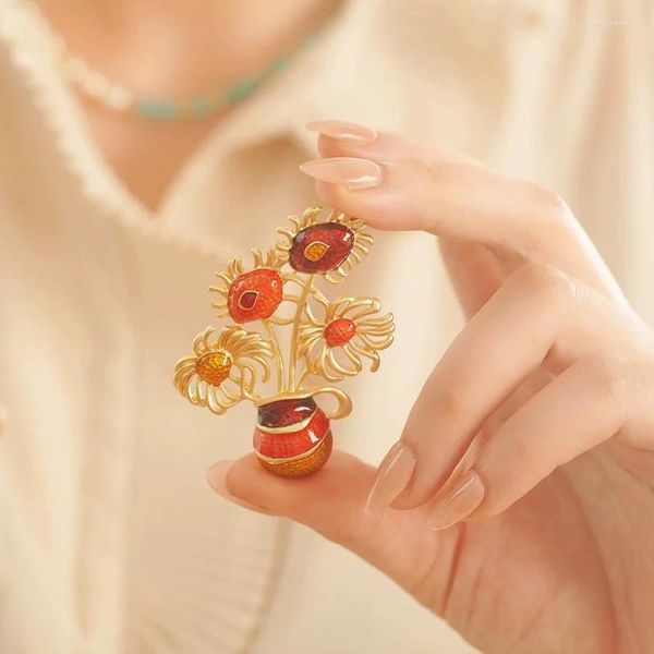 Spettame vaso di girasole retrò per donne pianta spillo per bouquet abbigliamento accessori per il compleanno