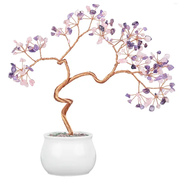 Bolsas de jóias de 8 a 9,5 polegadas de cristal natural árvore com base em cerâmica Bonsai Feng Shui Decoração em casa por sorte e riqueza