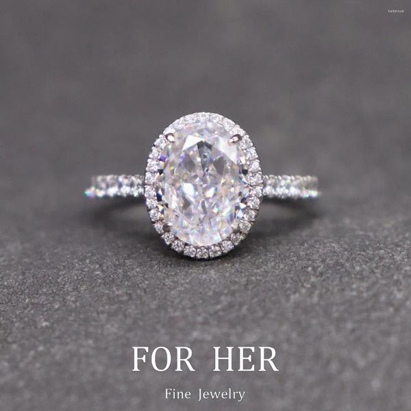 Cluster Rings Forhher Jewelry Design Классический овальный набор белый бриллиантовый кольцо для женщин, сделанных с S925 Sterling Sliver Lab создано драгоценный камень