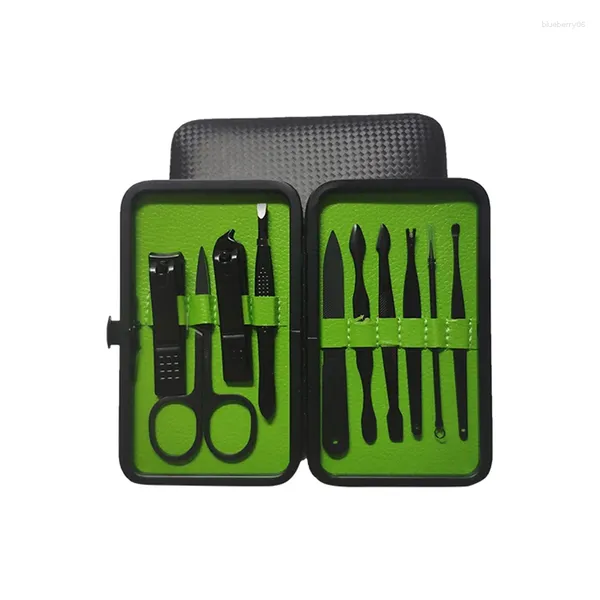 Kits de arte unhas 10pcs kit de manicure em aço inoxidável preto com manicure clippers kit com bolsa de capa de capa de unha de unha do salão