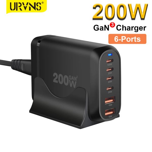 Chargers 200w USB C Block Block, GAN III 6PORT Станция быстрого зарядки PPS PD 100W Адаптер ноутбука для MacBook Pro/Air iPhone 15 Samsung