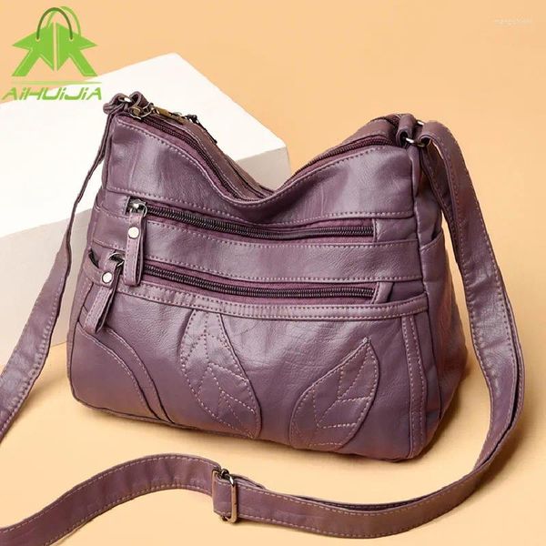 Bolsas de ombro de ombro de alta qualidade Pu macio de couro feminino Petal Pattern Messenger Bag 2024 Bolsa feminina de designer de luxo