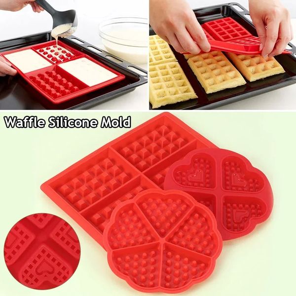 Não-bastão Waffle Mold Silicone Bolo molde quadrado formato de coração Ferramentas de panes de molde de molde