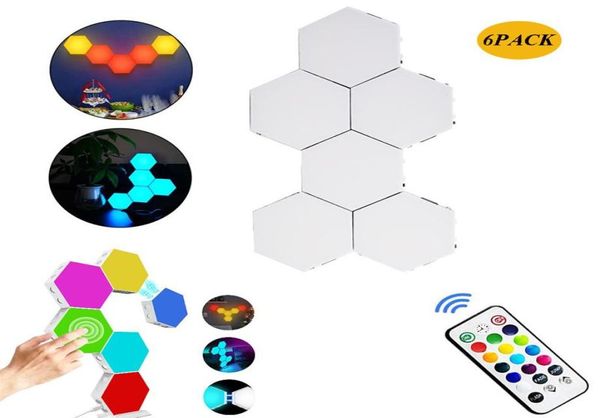 Украшение вечеринки 6 пакетов сплайсинга RGB Hexagon Lights с дистанционным управлением Умные светодиодные настенные панели с сенсорными игровыми ночью 8442263