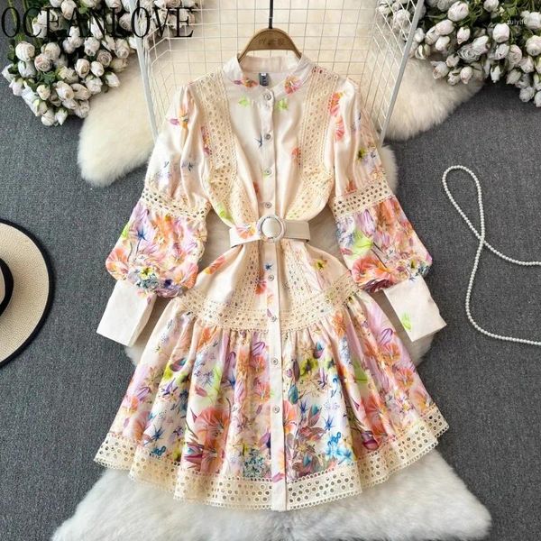 Vestidos casuais Oceanlove Spring Autumn Lantern Manuve Women Women Lace Floral Corean Fashion Retro vestidos mujer stand colar mini vestido