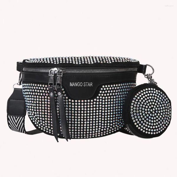 Drawschnell Fashion Strass Taillengürtelbeutel Frauen Brustkreuzkörper Pu Bling Fanny Pack