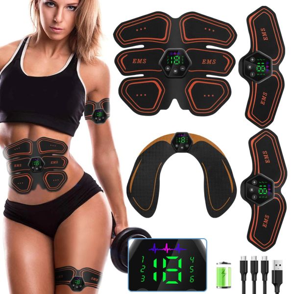 Vestido USB/Battery Muscle Stimululador EMS Treinador de quadril abdominal LCD Display Toner ABS Fiess Strening Home Gym Perda de peso Smaz