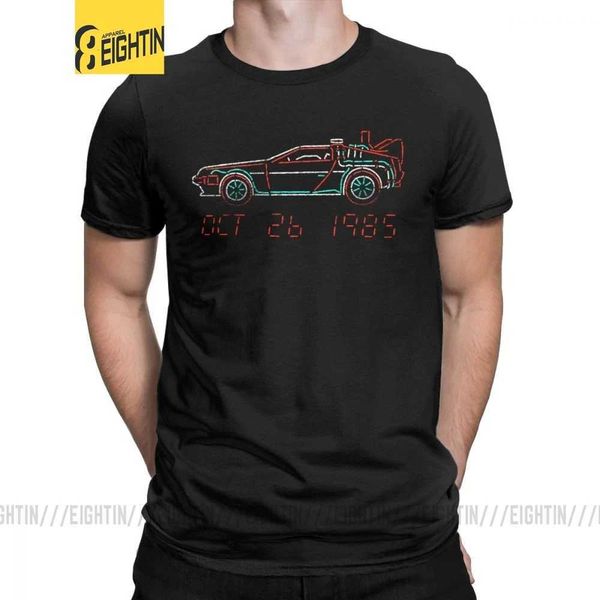 Erkek tişörtleri Geleceğe Geri Delorean Neon Outline Man T Shirtler Leisure% 100 Pamuk Kısa Kollu Tişört O Boyun T-Shirt Yaz Tipleri T240425