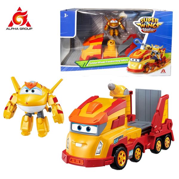 Super Wings Wheels Golden Transforming Vehicle 3 in 1 Trasformazione Aircraft Track con Mini Golden Boy Anime Kid Toy 240415