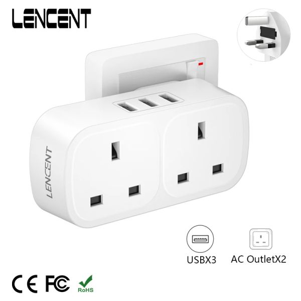 Radio Lencent UK Plug Wall Socket Extender con prese 2AC 3 Porte USB 5V 2.4A 5in1 Extender Plug Outlet USB per Home/Office