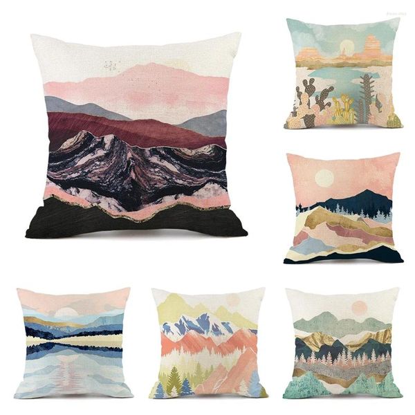 Travesseiro abstrato de arte montanhosa capa Sunset cactus deserto home decorativo s capas para sofá quadrado
