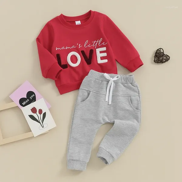 Giyim Setleri Toddler Boy Boy Girl Valentine S GÜN KAYDETLERİ Sevilen Uzun Kollu Sweatshirt ve Pantolon Seti 2 PCS Sonbahar Kış Giysileri