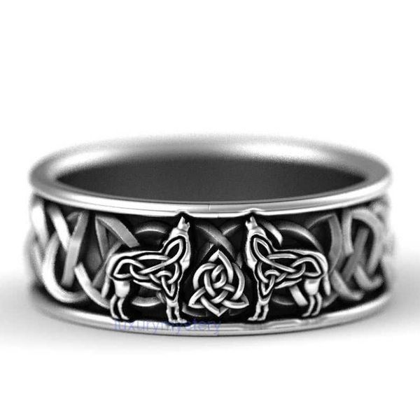 Viking Nordic Mitoloji Dev Kurt Erkekler Ring savunma totem kurt moda hip hop rock unisex parmak yüzüğü punk hediye