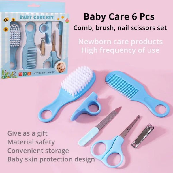 Cuidado 6 em 1 Cuidado com o bebê Conjunto de unhas Seguro Clippers Soft Brush Care Care