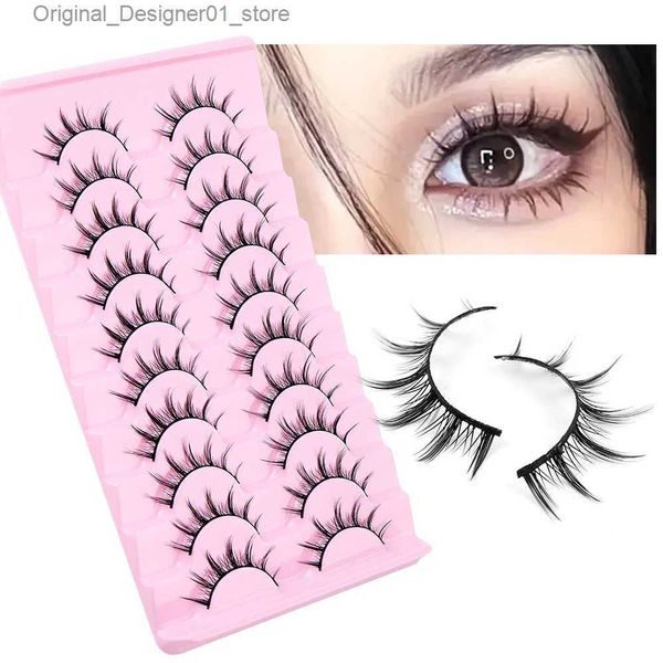 Falsche Wimpern 10 Paar scharfe Comic -Wimpern - Anime -Rollenspiel -Wimpern -14 mm natürliches transparentes Band - Puppen -Wimpern -Tasche - Japanische gefälschte Wimpern Q240425