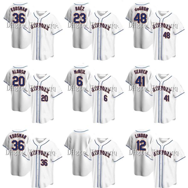 Kob 20. Yıldönümü Francisco Lindor Jersey Javier Jacob DeGrom Pete Alonso Yeni Mike Piazza Dwight Gooden Keith Hernandez