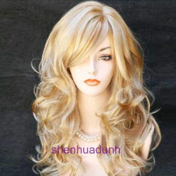 Parrucche di capelli autentici Wigs online parrucca in oro chiaro spot tintura di capelli lunghi giallo carnival