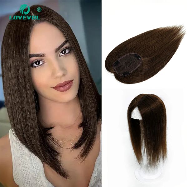 Toppers marrone scuro Real Human Hair Hairpece per donne con capelli diluiti pezzi di capelli umani Persicini spessi che aggiungono capelli extra