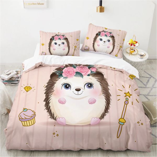 Sets Bettwäsche Bettwäsche Sets Duvet Cover Queen -Bett -Wäsche Set für Kinder Baby Cartoon Bettwäsche für Home Hedgehog Schöne Bett Set 140x200