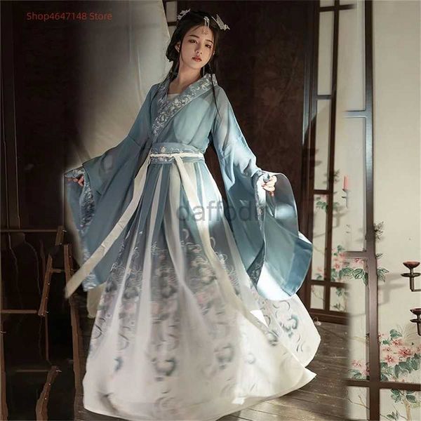 Abbigliamento da palcoscenico Hanfu Women Women Ancient Chinese tradizionale Hanfu Carnevale Princess Cosplay Costume Stage Hanfu Blue Red Dance Dress D240425