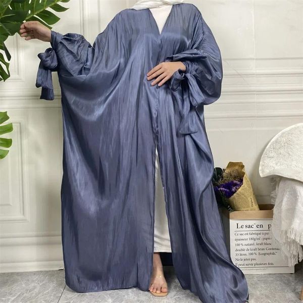 Abbigliamento etnico semplice seta lucida semplice aria islamica abita donna temperamento allacciato abito sciolto abayas di grandi dimensioni per