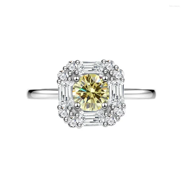 Anéis de cluster 2024 Squaid Inclaid Round 7mm Amarelo Diamante 925 Silver Ring Light Luxury Jóias