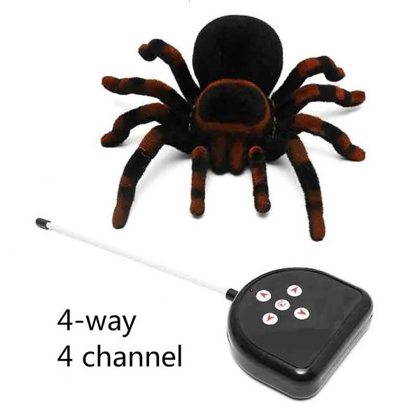 RC Spider Eye Shine Simulação Halloween Simulação de pelúcia assustadora Tarântula Controle remoto Remoto complicado barata mole lagarto lagarto brinquedo 240417