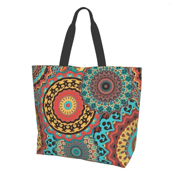 Sacos de compras bolsa de sacola étnica mandala viajar bolsa de bolsa de ombro para yoga gym Beach