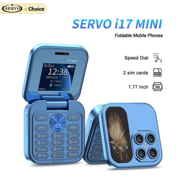 Servo I17 Mini Dual Sim Card Fold Mobile Phone 2G сетевой видеоплеер Flashlight FM Radio Magic Voice Small Box Flip мобильные телефоны