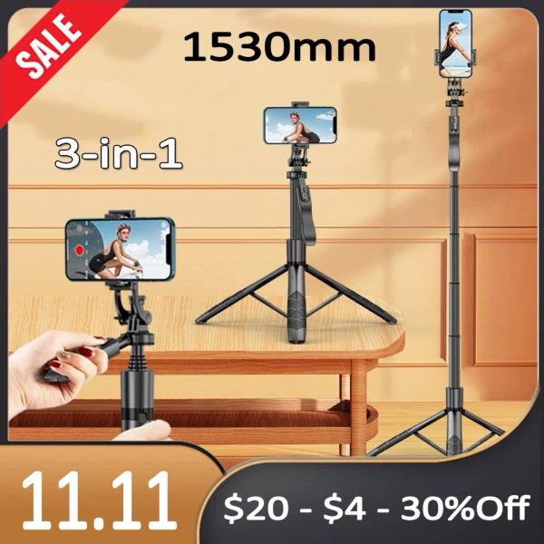 Sopa 1530mm Selfie Stick Kablosuz Bluetooth Tripod Stand Katlanabilir Monopod Dengesi Steady Atış GoPro Aksiyon Kamera Telefonu