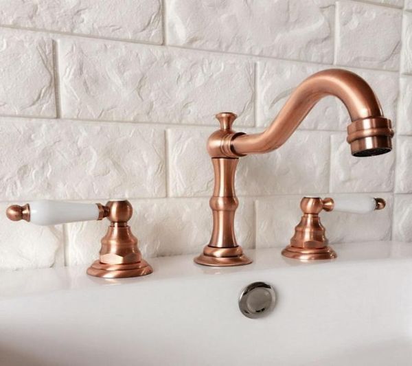 Rubinetti del lavandino del bagno antico rame rosso rame diffuso a doppia maniglia per lavabo bacino taps mazzo montato a 3 fori rubinetto Arg01187494