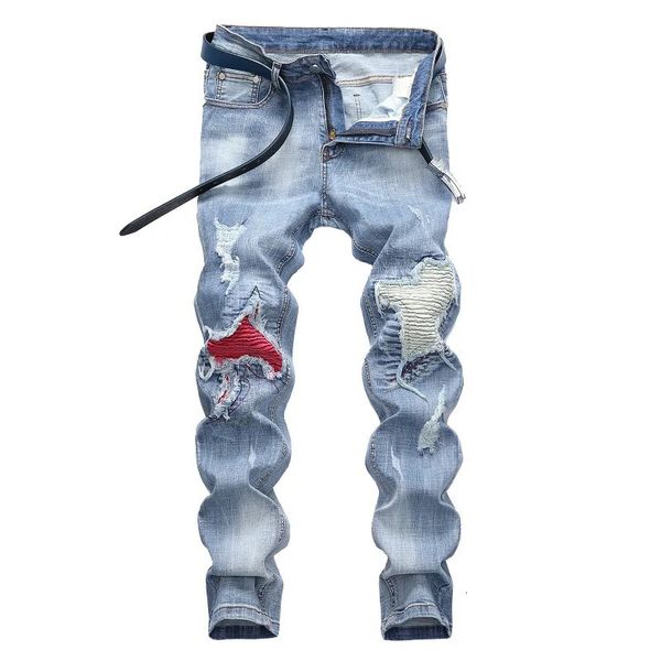 Jeans Men Men Vintage Roupas Vintage Hiphop Streetwear Denim angustiado Branco Bigode Melhor Efeito Casual Calças Grandes tamanho 240417