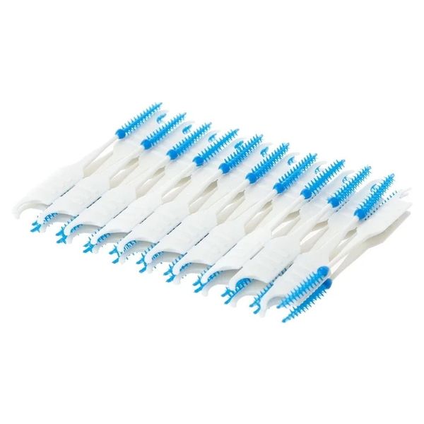 NEU 2024 1 SET 40pcs Doppelblätterkopfhygiene Zahn Silikon Interdental Pinsel Zahnstocher Neues Verkauf für Silikon -Interdental -Picks für