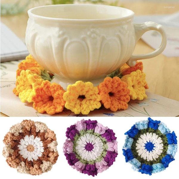 Tischmatten gestrickt Blume Runde Tasse Matte kreative handgefertigte Häkeltee Tee Tasse Kaffee Tischemat Küchendekoration 12 cm