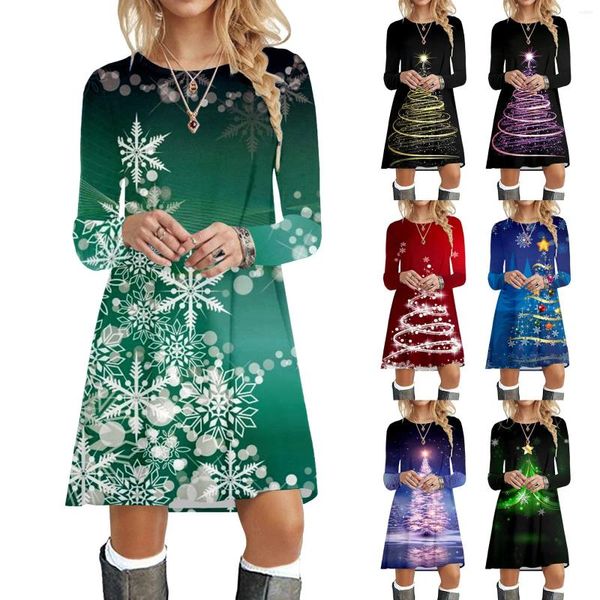 Повседневные платья рождественские женщины Осень Зимнее платье Плюс размер