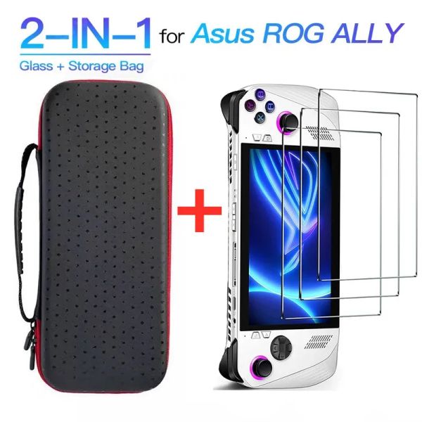 Aksesuarlar 2in1 Ekran Koruyucusu + Taşınabilir Konsol Kılıf Çantası Asus Rog Ally Şok geçirmez Koruyucu Koruma Koruyucu Temperli Cam