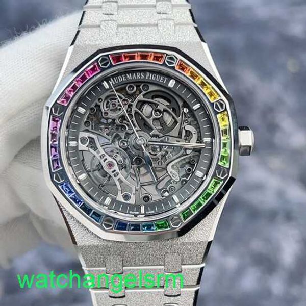 AP Crystal Wrist Watch Royal Oak Serie 15412BC Frost Gold Original Diamond Regenbogen Doppelschwenkautomatisch mechanische Herren Uhr 41mmmm