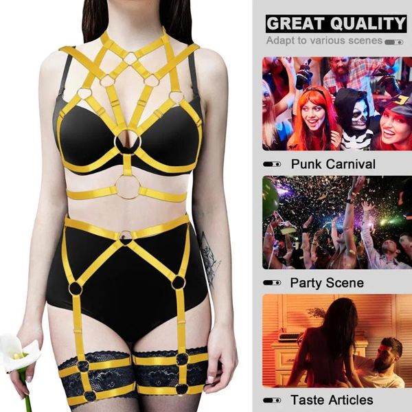 Bras define o arnês de escravidão de corpo inteiro para mulheres hollow gaiola sutiã sexy lingerie conjunto de suspensório de cintura figurinos exóticos de dança de pólo