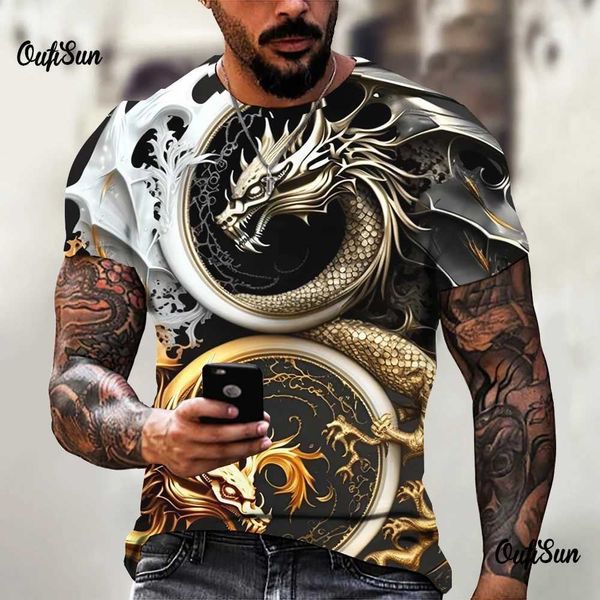 Herren T-Shirts Herren Dragon T-Shirt Mode 3D bedruckte T-Shirt-Tiermuster kurzärmelig übergroß