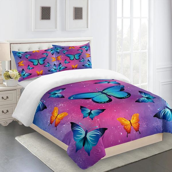 Set Dreamy Colorful Butterfly Girl3PCS Queen King Full Size Copertutto di biancheria da letto Lince set da letto a 2 posti da letto 200x200 240x220 160x200