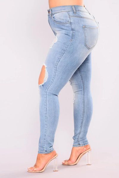 Jeans femminile da donna con la vita alta strappata per le taglie forti di matita coreana jean slim femme elastico nero elastico