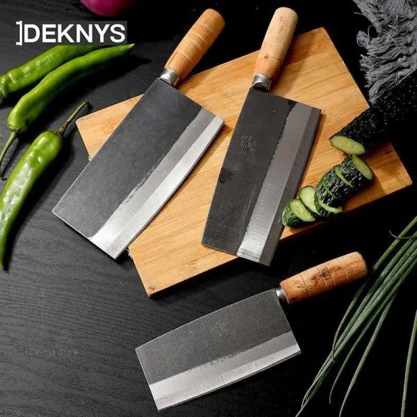 Ножи кухня Cleaver нарезает нарезание ножа углеродная стальная рука ножей Профессиональный сталь бонин мясо -нож китайский мясник